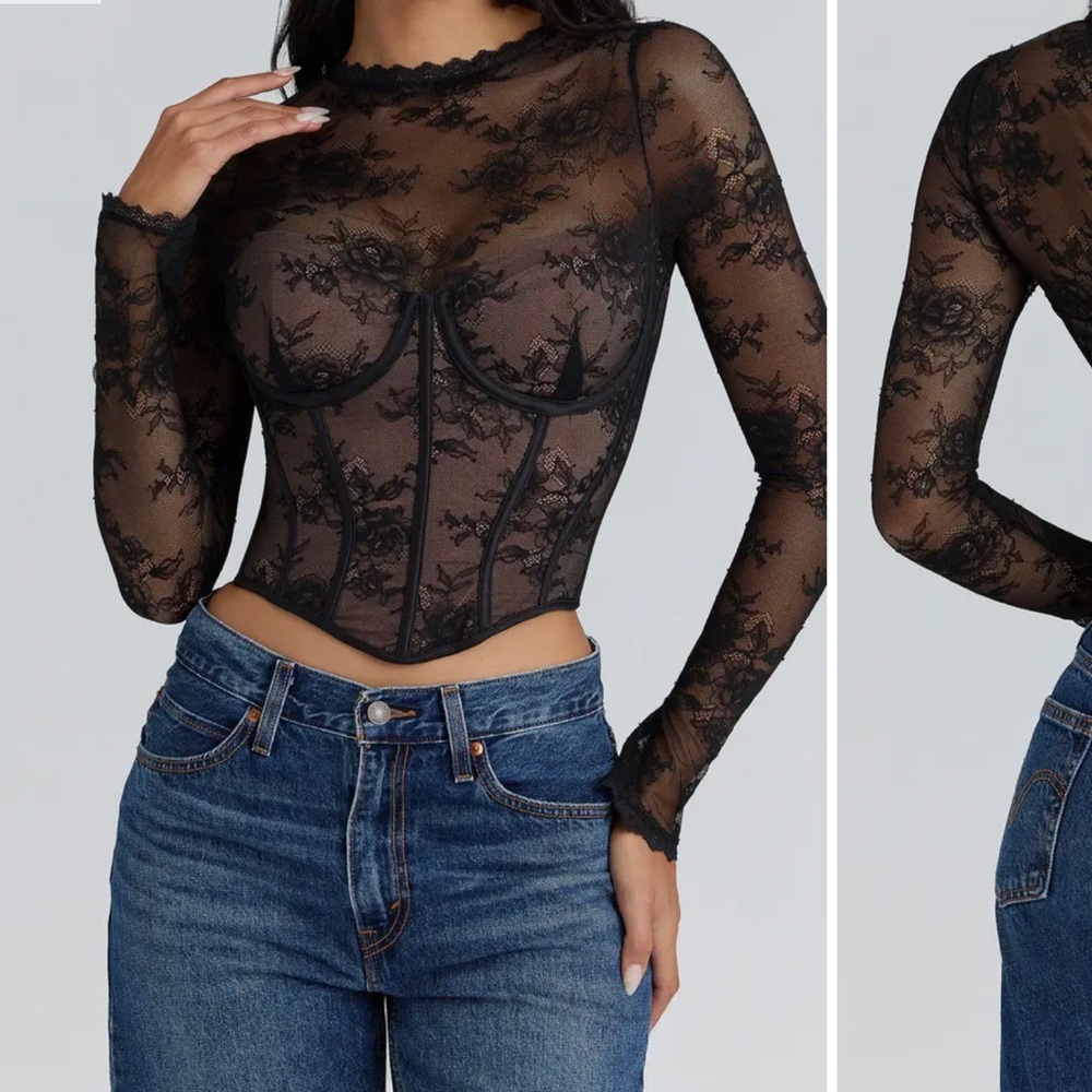 House of CB Black Floral Lace Blouse